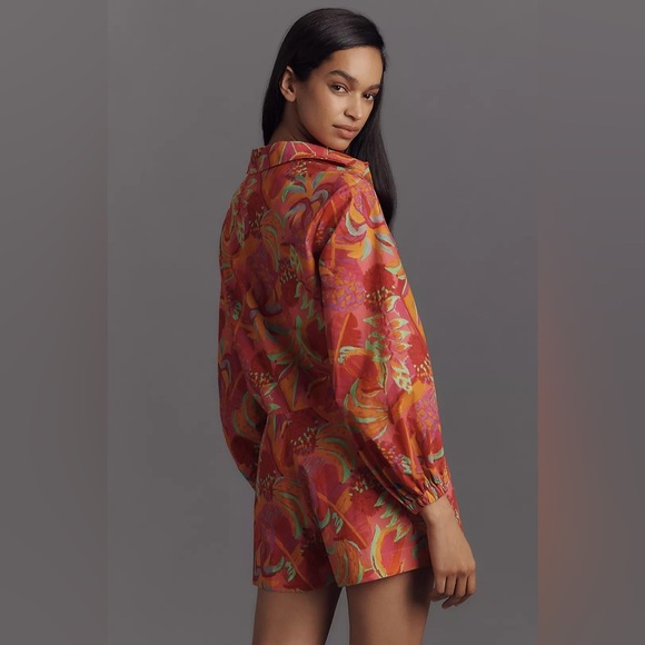 NWT Farm Rio x Anthropologie XXS Long-Sleeve Printed Collared Romper - Picture 6 of 12